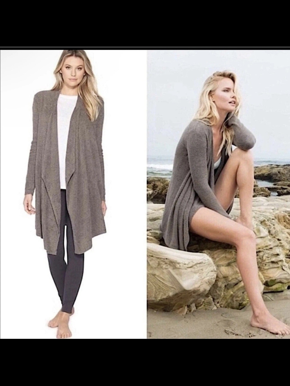 NIB Barefoot Dreams Chambray Pearl Open-Front Long Calypso Wrap Cardigan